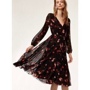 Aritzia Wilfred Beune Long Sleeve Wrap Dress Pleated Black Floral L